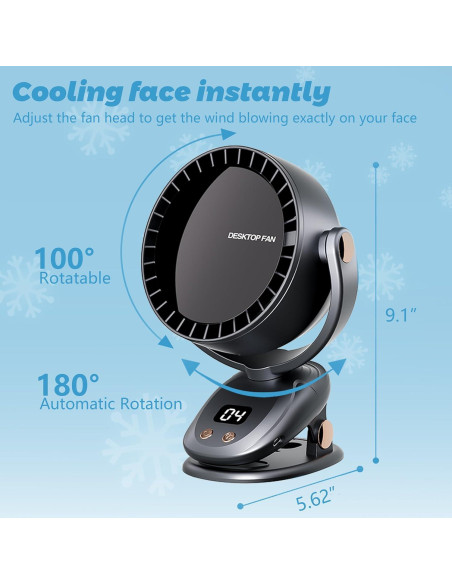 Ventilador de Escritorio Evoliq K3 Silencioso 6 Velocidades 1000mAh