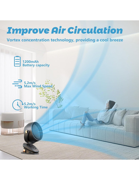 Ventilador de Escritorio Evoliq K3 Silencioso 6 Velocidades 1000mAh