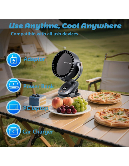 Ventilador de Escritorio Evoliq K3 Silencioso 6 Velocidades 1000mAh