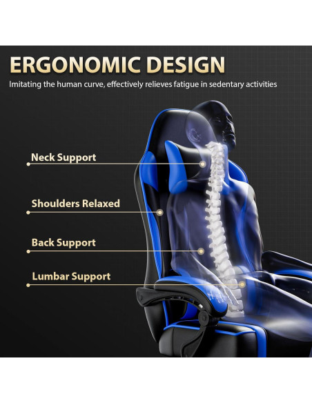 Silla de Juego Ergonómica Ntiibcuy Azul con Reposapiés