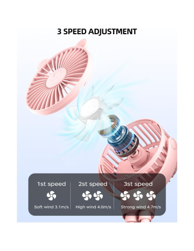 Ventilador Mini Portátil ASNUG M28 Rosa Recargable 3 Velocidades