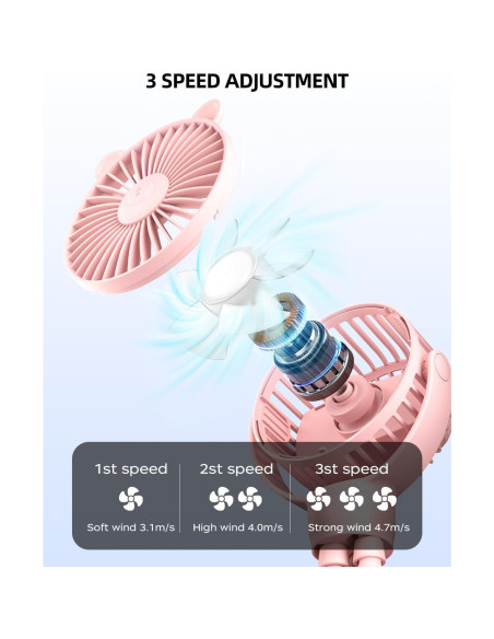 Ventilador Mini Portátil ASNUG M28 Rosa Recargable 3 Velocidades