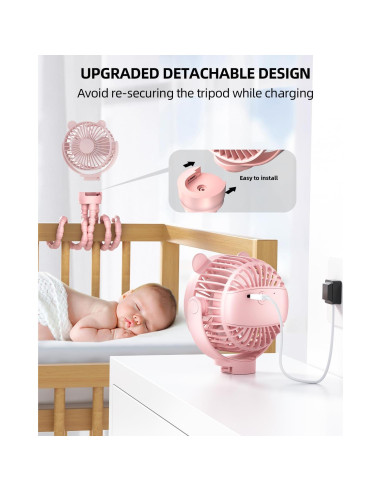 Ventilador Mini Portátil ASNUG M28 Rosa Recargable 3 Velocidades