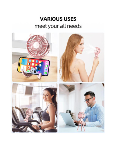 Ventilador Mini Portátil ASNUG M28 Rosa Recargable 3 Velocidades