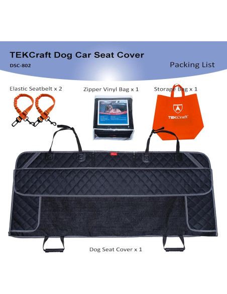 Cubierta de Asiento para Perros TEKCraft DSC-802 A Prueba de Agua
