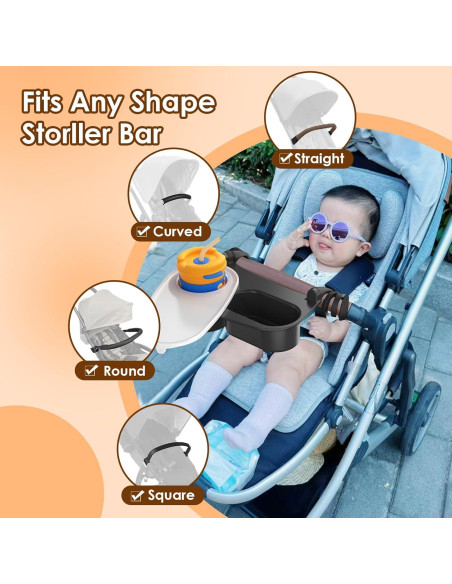 Bandeja de bocadillos universal MOJELIM para cochecito con tapa