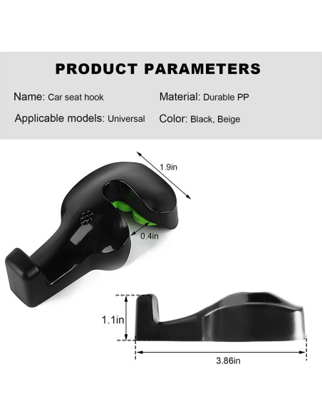 Gancho de Reposacabezas de Asiento Trasero DXNQ - 2 Pcs Negro