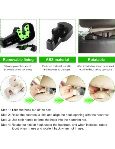 Gancho de Reposacabezas de Asiento Trasero DXNQ - 2 Pcs Negro