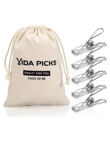 Paquete de 40 Pinzas de Ropa Vida Picks de Acero Inoxidable 6cm