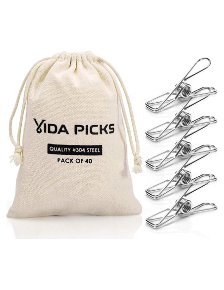 Paquete de 40 Pinzas de Ropa Vida Picks de Acero Inoxidable 6cm