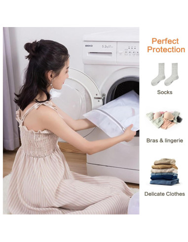 3 Bolsas de Lavandería de Malla Qgond XL 30x40 cm Resistentes