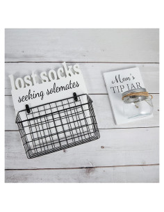 Cartel de Madera para Lavandería con Canasta y Tarro - Blanco