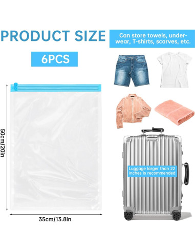 Paquete de 6 Bolsas de Compresión Simarro 35x50cm Ahorra Espacio
