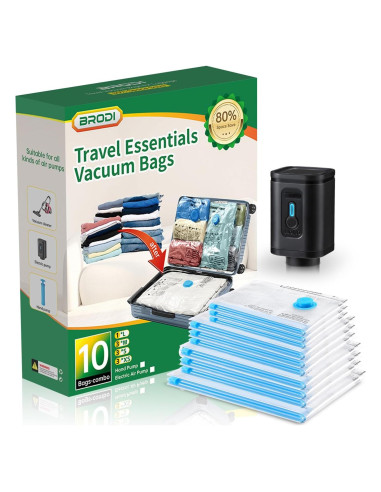 Bolsas de Vacío Brodi 10 Pzas con Bomba Eléctrica - Ahorra Espacio