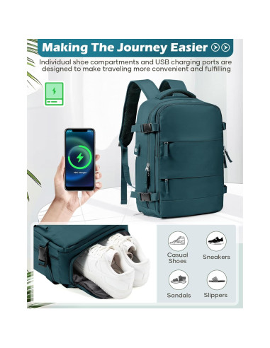 Mochila de Viaje al Vacío Unisex Azul Pavo Real 42x31x17 cm