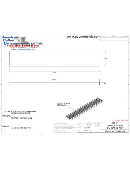 Bandeja de Goteo Acero Inoxidable 60.96 cm ACU Precision Bandeja de Goteo Acero Inoxidable 60.96 cm ACU Precision