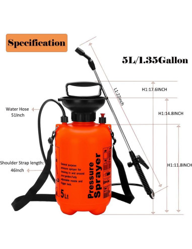 Pulverizador de Jardín STARTONECO 5L Naranja con Correa Ajustable