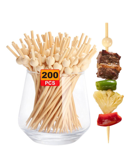 200 Palillos de Cóctel de Bambú FATLODA 11.9 cm Naturales