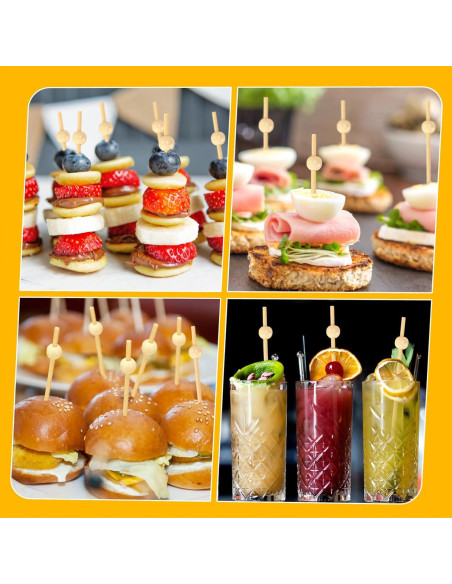 200 Palillos de Cóctel de Bambú FATLODA 11.9 cm Naturales