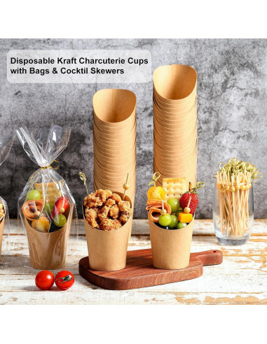 Tazas de Charcutería Desechables WixiTool 14oz 60 Pcs con Palillos