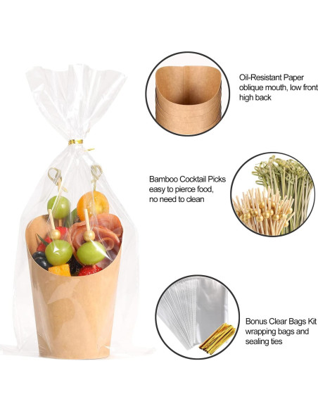 Tazas de Charcutería Desechables WixiTool 14oz 60 Pcs con Palillos