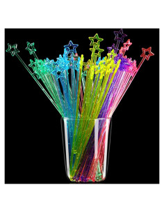 100 Palitos de Remover Plástico 23 cm Estrella para Bebidas