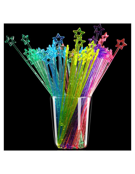 100 Palitos de Remover Plástico 23 cm Estrella para Bebidas