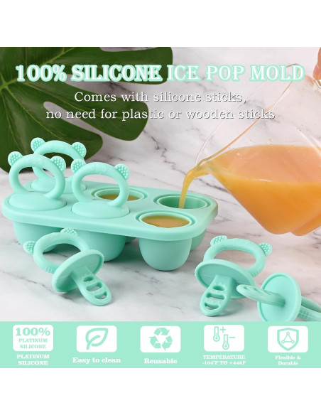 Molde de Paletas de Silicona Sakolla Verde para Niños 6 Cavidades Molde de Paletas de Silicona Sakolla Verde para Niños 6 Cavidades
