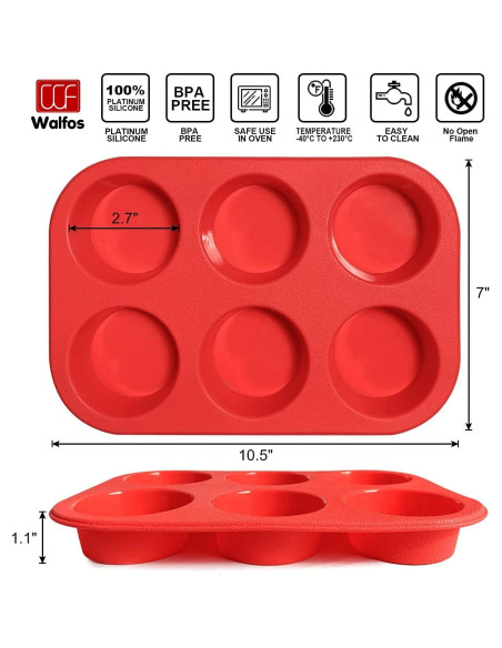 Moldes de Silicona para Muffins Walfos - 6 Tazas Antiadherentes Moldes de Silicona para Muffins Walfos - 6 Tazas Antiadherentes