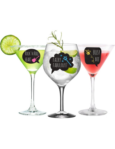 Marcadores de Bebida Divertidos LULU - 18 Adhesivos Reutilizables