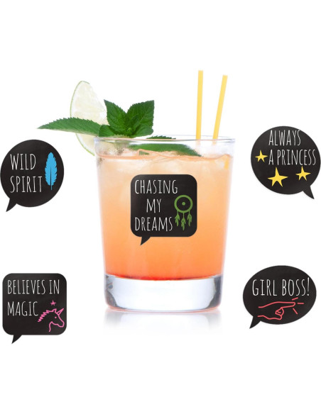 Marcadores de Bebida Divertidos LULU - 18 Adhesivos Reutilizables