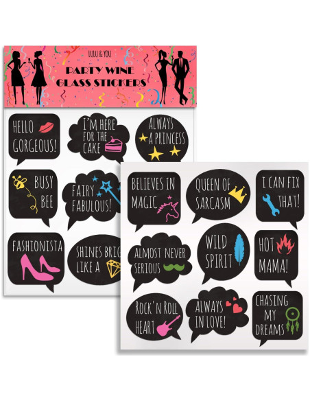 Marcadores de Bebida Divertidos LULU - 18 Adhesivos Reutilizables