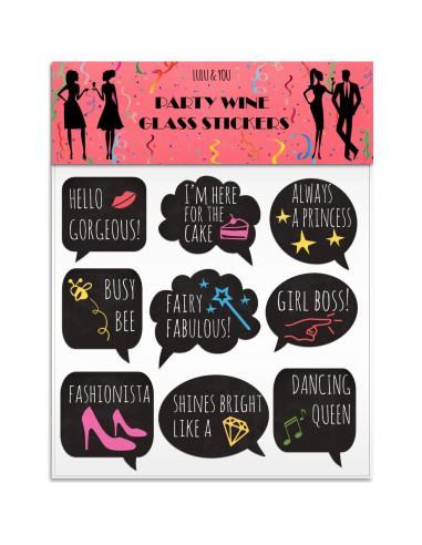 Marcadores de Bebida Divertidos LULU - 18 Adhesivos Reutilizables