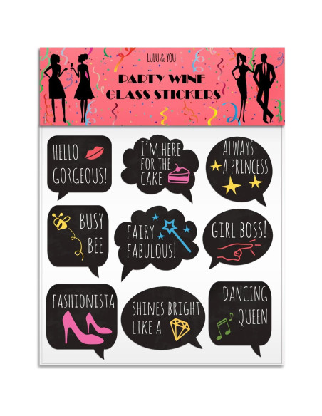 Marcadores de Bebida Divertidos LULU - 18 Adhesivos Reutilizables