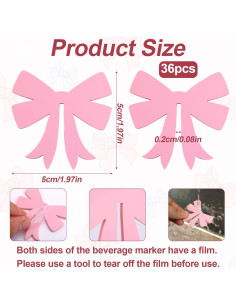 36 Etiquetas de Bebida con Lazos Rosa - Marcadores para Copas de Vino 2