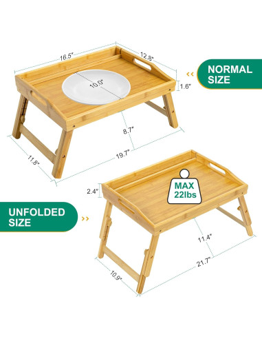 Mesa de desayuno ajustable Mayyol de bambú portátil 42x32.5cm