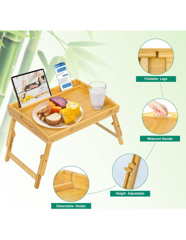 Mesa de desayuno ajustable Mayyol de bambú portátil 42x32.5cm