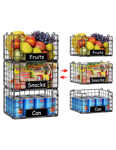 Cestas de Alambre Apilables JKsmart - 3 Piezas XL para Almacenamiento