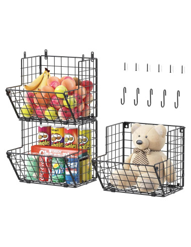 Cesta de Alambre de Metal X-cosrack 3 Niveles con Ganchos S