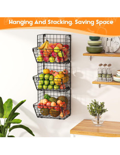 Cesta de Alambre de Metal X-cosrack 3 Niveles con Ganchos S 2