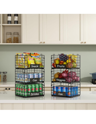 Cestas de Alambre Apilables JKsmart - 3 Piezas XL para Almacenamiento