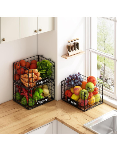 Cestas de Alambre Apilables JKsmart - 3 Piezas XL para Almacenamiento