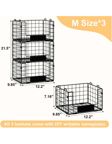 Cestas de Alambre Apilables JKsmart - 3 Piezas XL para Almacenamiento