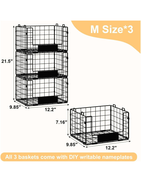Cestas de Alambre Apilables JKsmart - 3 Piezas XL para Almacenamiento
