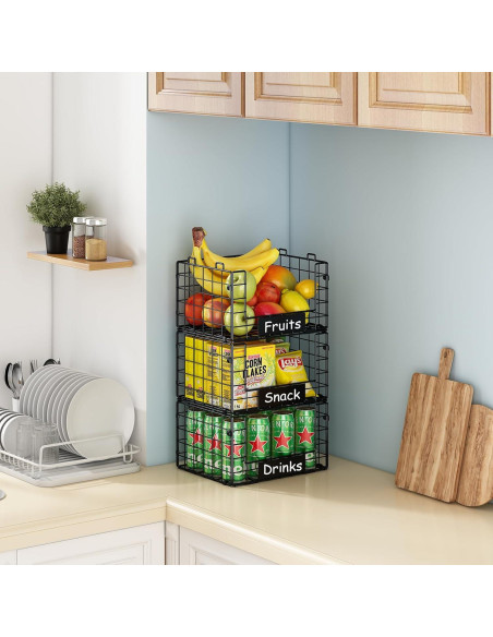 Cestas de Alambre Apilables JKsmart - 3 Piezas XL para Almacenamiento