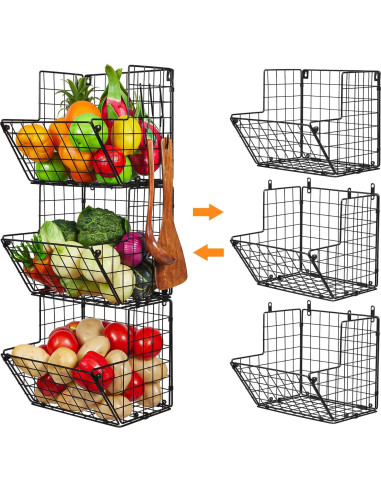 Cesta de Alambre de Metal X-cosrack 3 Niveles con Ganchos S