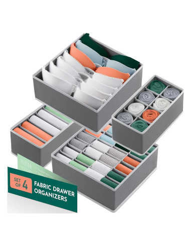 Organizador de Cajones RUBOXA 4 Pk Tela Gris 45 Compartimentos