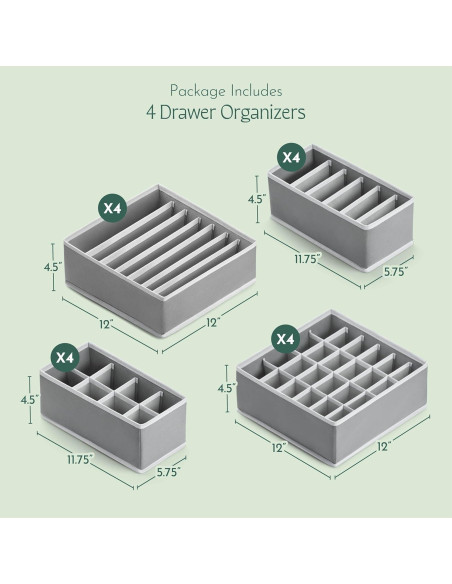 Organizador de Cajones RUBOXA 4 Pk Tela Gris 45 Compartimentos Organizador de Cajones RUBOXA 4 Pk Tela Gris 45 Compartimentos