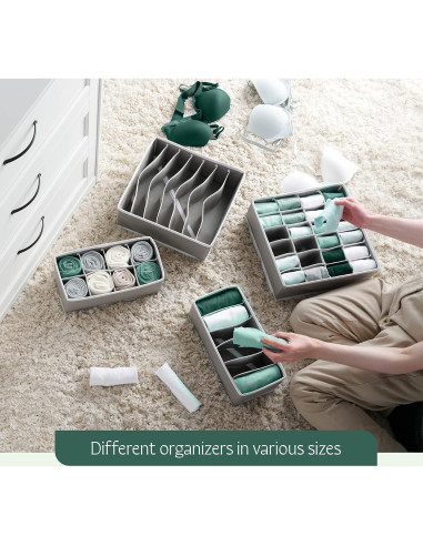 Organizador de Cajones RUBOXA 4 Pk Tela Gris 45 Compartimentos