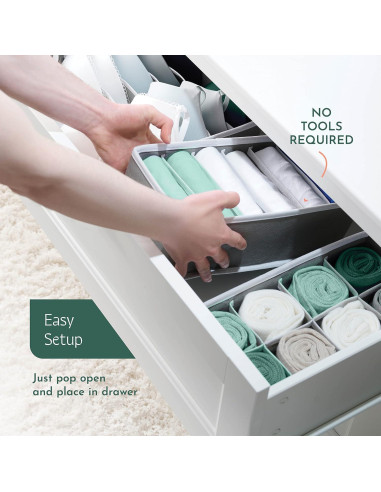 Organizador de Cajones RUBOXA 4 Pk Tela Gris 45 Compartimentos